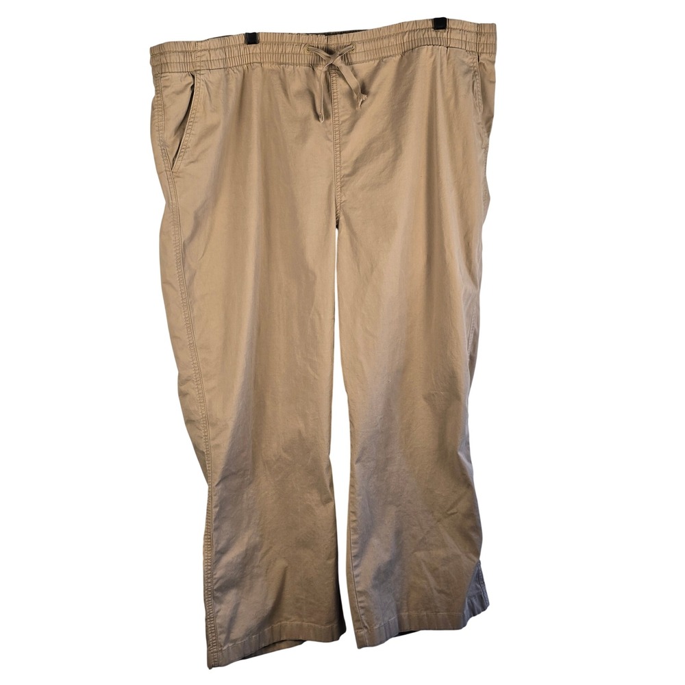 LL Bean‎ Favorite Fit Khaki Capri Pants Tan Drawstring Elastic Waist Preppy